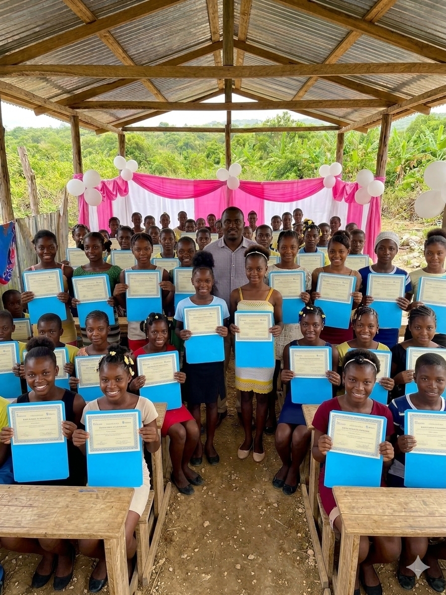 pastor Olnick Duverne graduate children in Haiti
